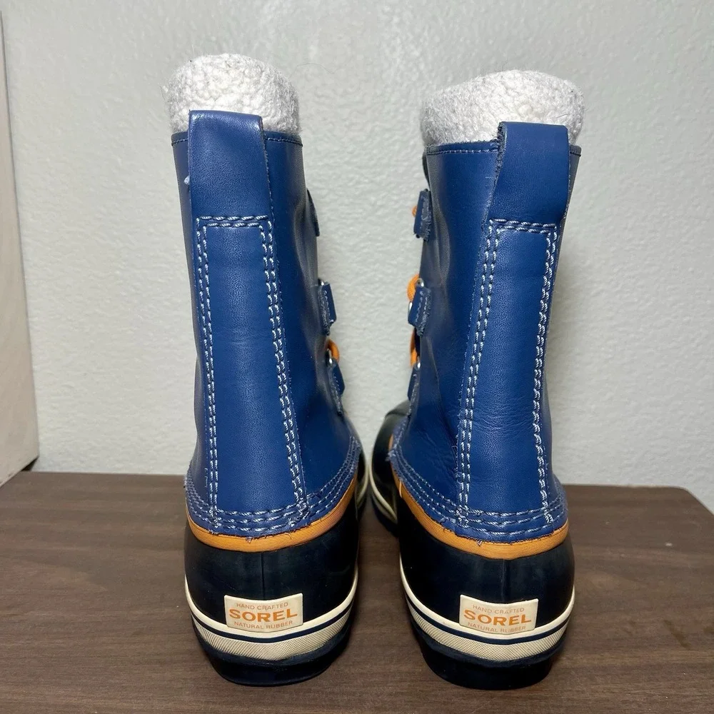 Sorel Yoot Pac Waterproof Snow Boots Removable Liner Blue Orange Youth Sz 5 / 37